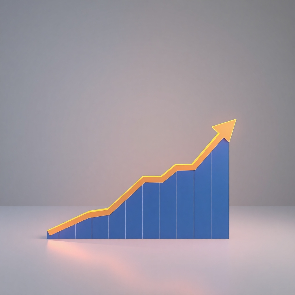 A photorealistic image depicting an upward-trending graph, showcasing the immediate positive impact that G-Company's modules have on businesses. The graph should be clean and easy to understand, and the background should be minimalistic and professional. The overall style should be modern and professional. The color scheme should convey positive change. The lighting should be professional and straightforward.