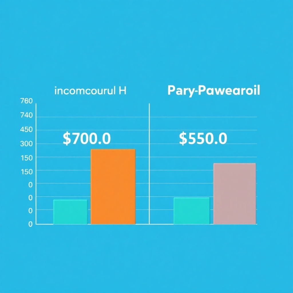 A photorealistic image of a graph that shows a clear comparison between costs for manual HR and payroll processes versus using G-RH&Payroll, showing cost savings.  The color palette should show a clear contrast between costs, showing improvement. The lighting should be sharp and well-lit. The camera angle should be direct, making the data easy to interpret. The style should be data-driven and modern. The image should communicate value and savings.