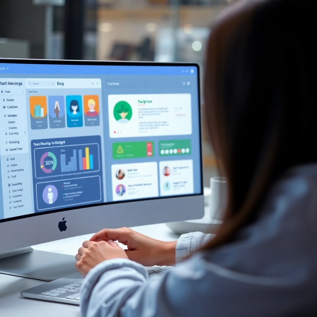 A photorealistic image of a person using the software, focusing on the ease of use of the interface. Show a friendly and welcoming interface with intuitive design elements. Highlight ease of navigation and user-friendliness.