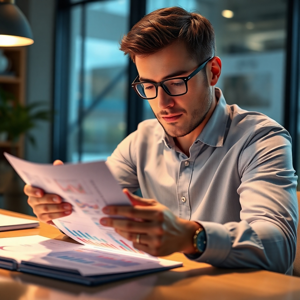 A photorealistic image showing a person reviewing data insights from a report, making a confident decision based on the available information. The image should focus on confidence and better decision-making.