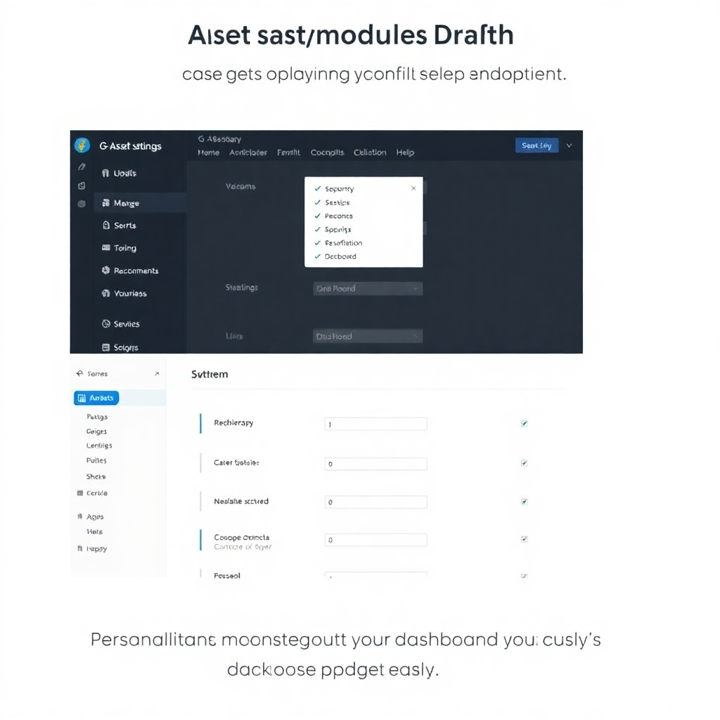 A screen recording of the G-Asset module configuration settings. Focus on the ease of navigation and clear user interface. Show how users can personalize their dashboard and settings quickly and easily.