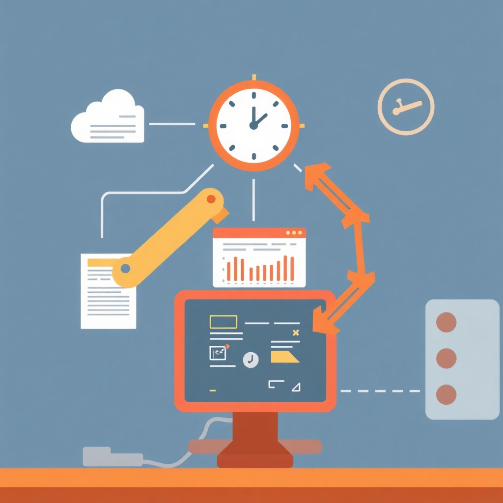 A stylized animation depicting the automation of tasks, like grading and result generation, to visually communicate the efficiency and time-saving aspects of automated processes.