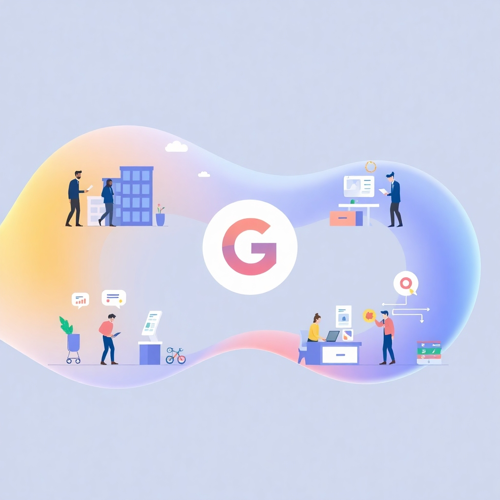 A stylized animation showing different business scenarios (e.g., expansion, restructuring) where the G-Company modules adapt dynamically to meet the new demands. The animation style should be smooth, sleek, and visually engaging.  Use a color scheme that is fluid and constantly changing to represent adaptability.