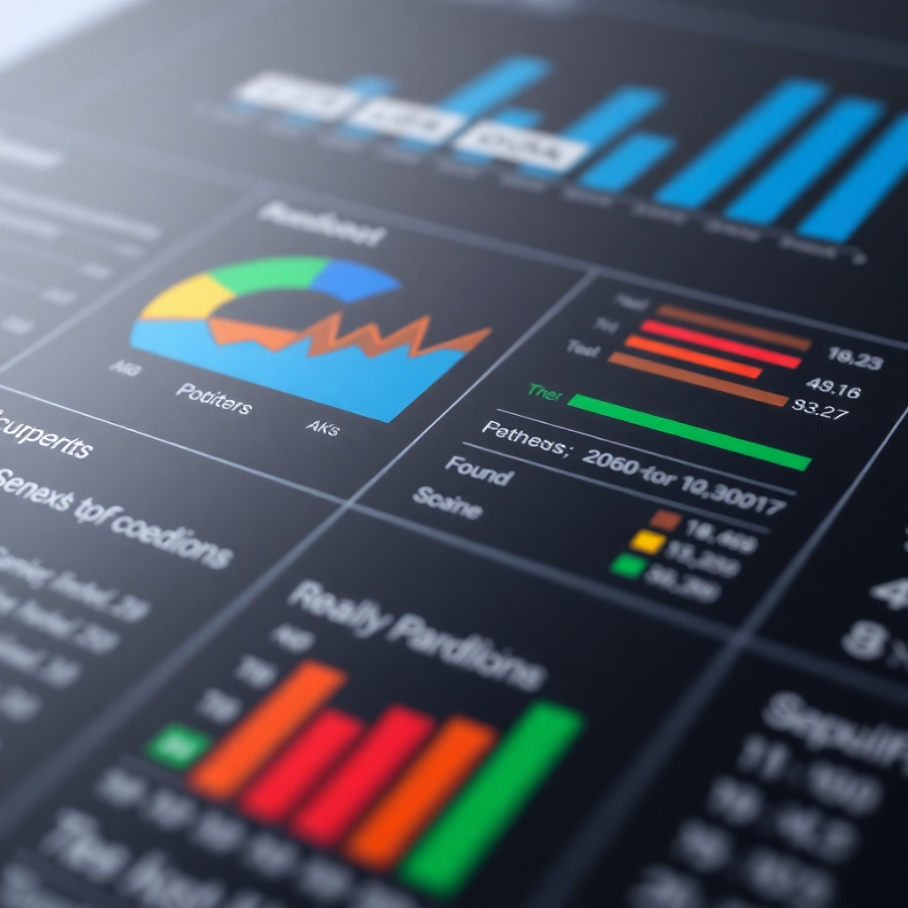 A stylized close-up of a generated report, emphasizing key data visualizations.  Use a dark mode aesthetic with bright, color-coded data points for clarity.  Illustrate a clean, easily understandable report design.