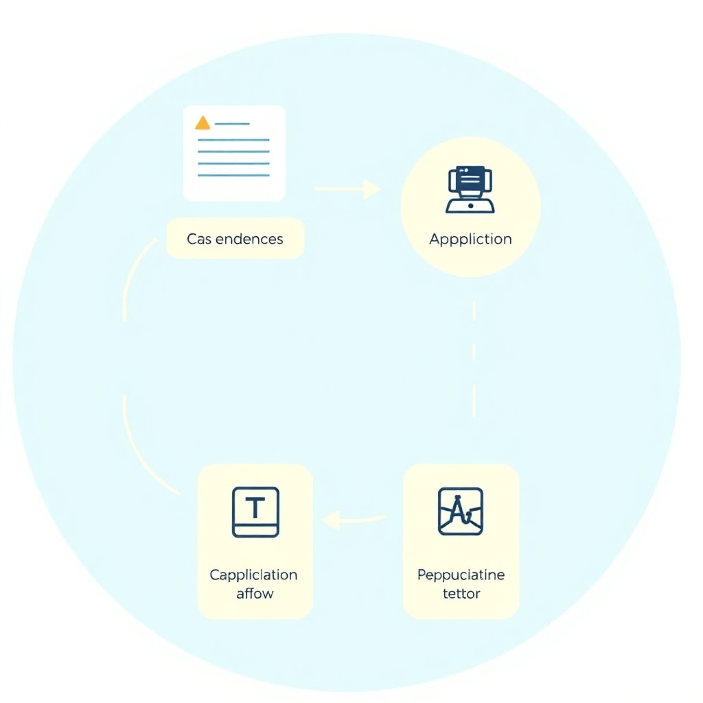 A stylized illustration depicting a simplified flowchart, showcasing the ease of application submission and management. The visuals should use bright, friendly colors and clean lines. The overall impression should be of simplicity and efficiency, conveying the ease of use and time-saving aspects of the module’s application process.