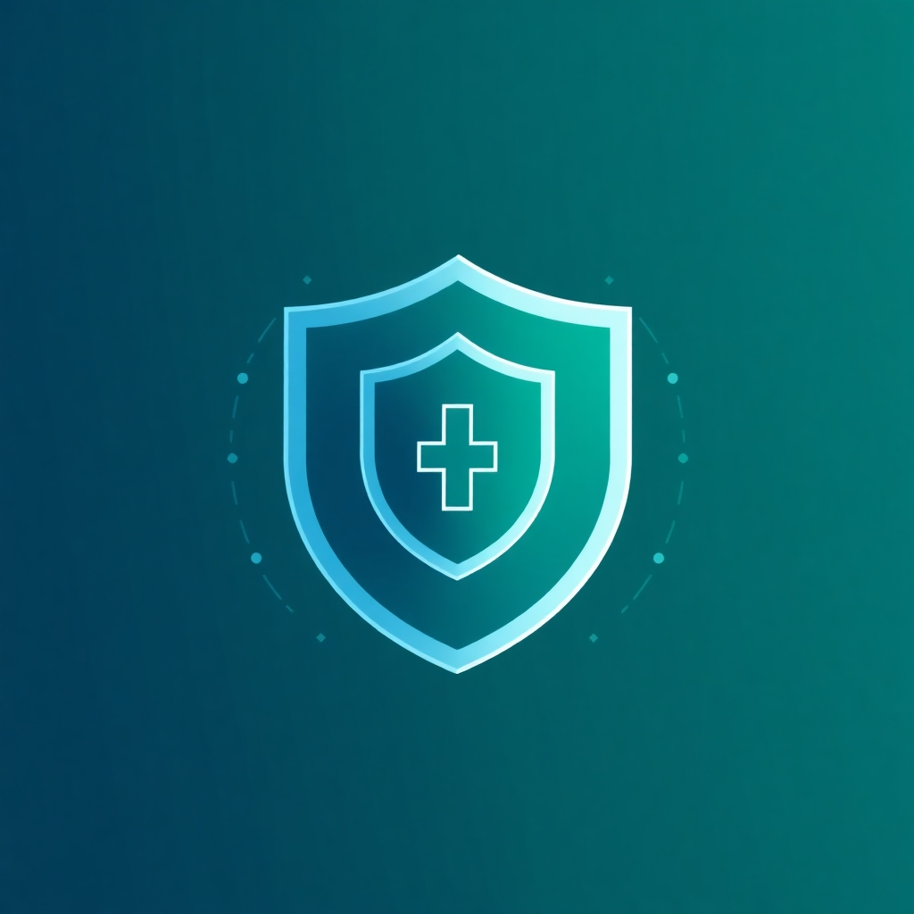 A stylized image depicting a shield protecting data, symbolizing the security and reliability of the G-Hospital module.  Use a color palette that evokes trust and security, such as dark blues and greens. The style should be modern and professional, conveying a feeling of confidence and security.
