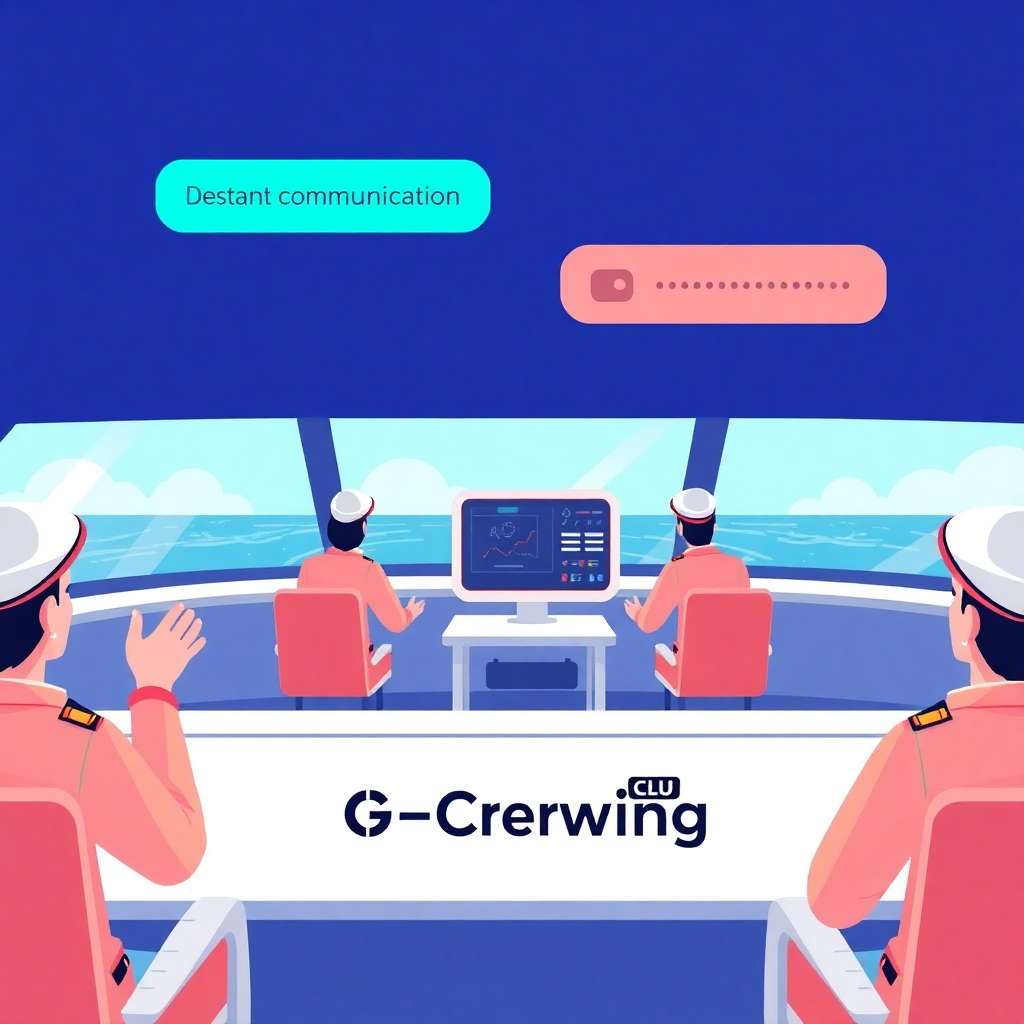 A stylized image depicting clear, instant communication between sailors and management through the G-Crewing platform. The style should be clean and modern, suggesting ease and efficiency.  The colors should be bright and inviting.  Aim for a 4K resolution for a crisp, clear image.