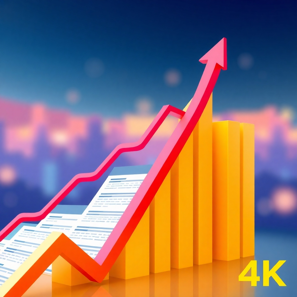 A stylized image displaying a website rising in search engine results pages (SERPs). This could be animated or static.  The style could incorporate elements of dynamism and upward trajectory.  The color scheme could be vibrant and modern, drawing attention to the positive movement of the website up the rankings.  The resolution is 4K, ensuring sharpness and detail. The image would convey the strong positive outcome of the company's SEO services.