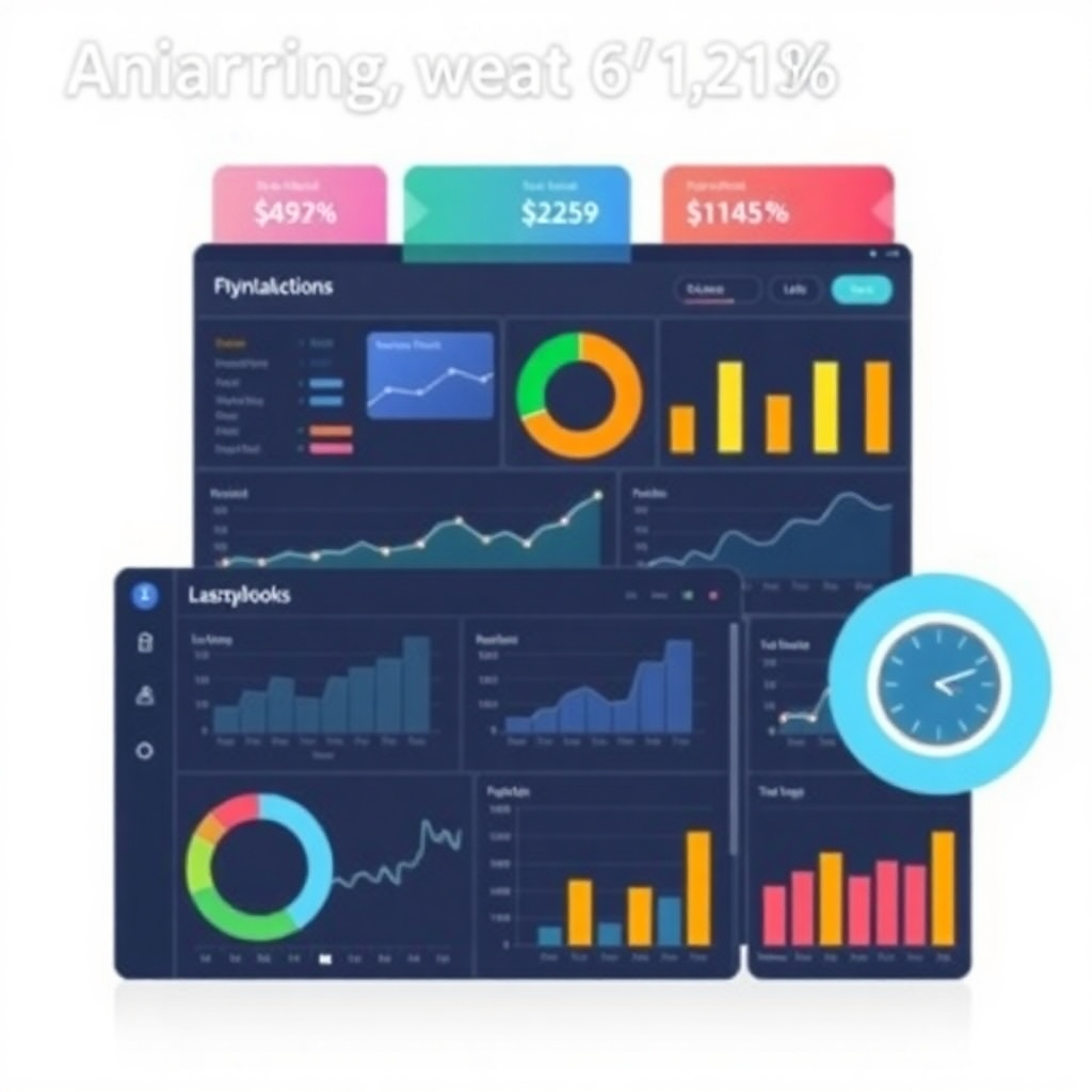 A stylized image of a financial dashboard, showing key financial indicators and data visualizations. Use a professional color palette, clean design and clear data representations. The style should emphasize clarity, organization and financial control.