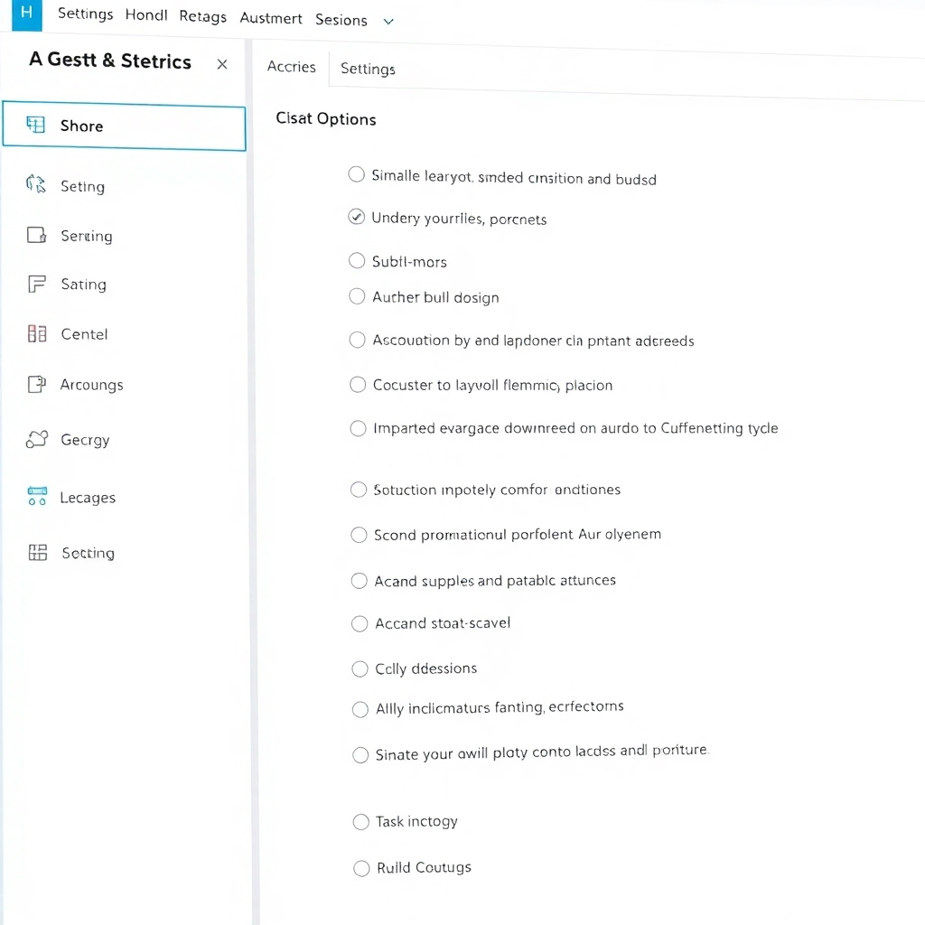 A stylized image of a settings menu within the G-RH&Payroll module, showing various options and controls. The color scheme should emphasize clarity and organization of the options. The lighting should clearly highlight the interactive features. The camera angle should be a close-up, providing excellent detail. The style should be clean and modern, similar to other modern software configuration interfaces. The image should communicate the depth of customization.