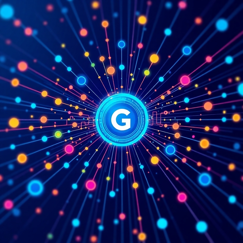 A stylized image of interconnected data points converging towards a central hub, representing the unified data management of G-Budget. Use a vibrant, dynamic color scheme.