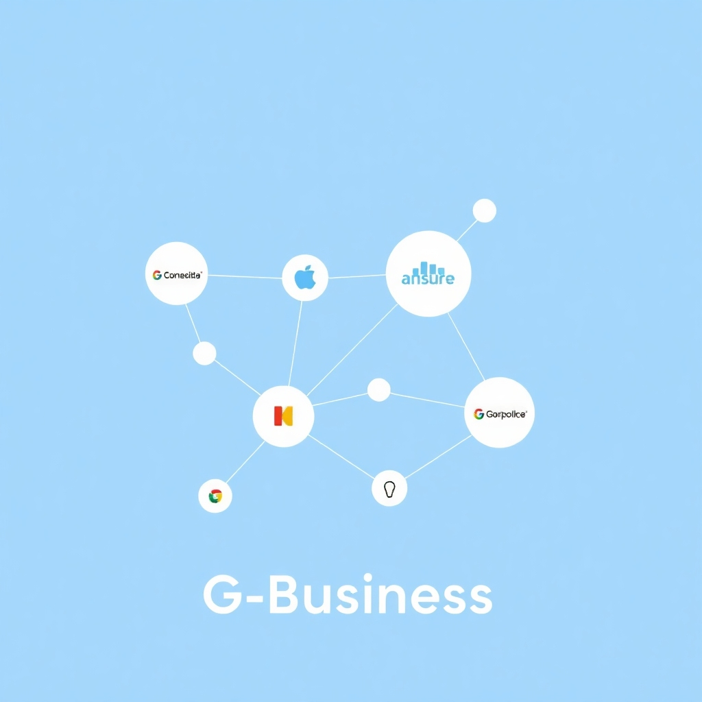 A stylized image showcasing a network graph, depicting connections between businesses, symbolizing effective partnership management within the G-Business module. Use a clean, modern design with nodes representing companies and lines representing connections. The color scheme should be cool, and the visual style minimalistic and professional, with a focus on organization and connectivity.