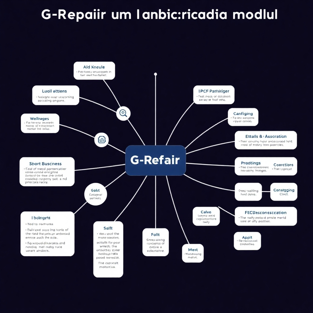 A stylized infographic or mind map that visually represents all the key features of the G-Repair module, connecting them in a visually appealing and easy-to-understand way.
