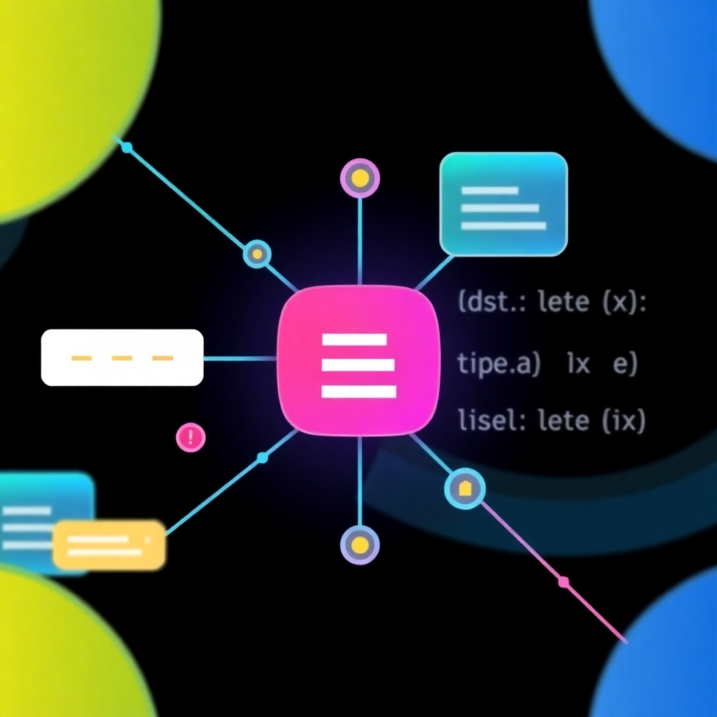 Abstract representation of code modules connecting and interacting, symbolizing code reusability. Use a vibrant color palette. The style could be a stylized infographic. Resolution: 4K.