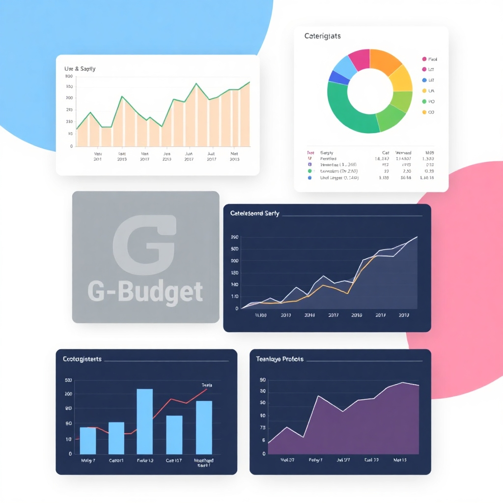 An image depicting graphs and charts generated by G-Budget, illustrating clear data trends and insights. Use a modern design with a focus on clear data visualization.