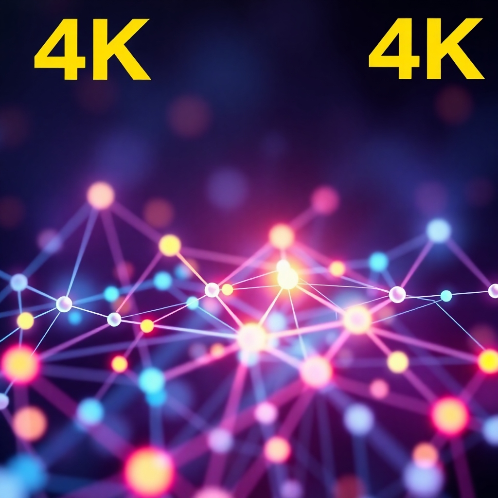 Generate a 4K image depicting a network of interconnected nodes and lines, representing the expansion of services and client reach. Use a vibrant color scheme with glowing nodes to symbolize growth and opportunity. The style should be abstract, modern and technology-focused.