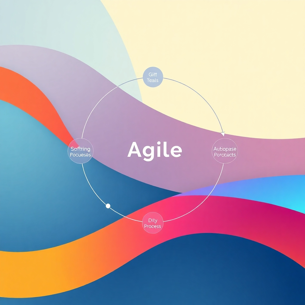 Image: An abstract representation of the agile development process using clean design.  Perhaps a visual flow chart illustrating iterations and feedback loops. Use a modern color scheme. The lighting should be soft and even. Style references could include abstract illustrations and infographics. Resolution 4K.