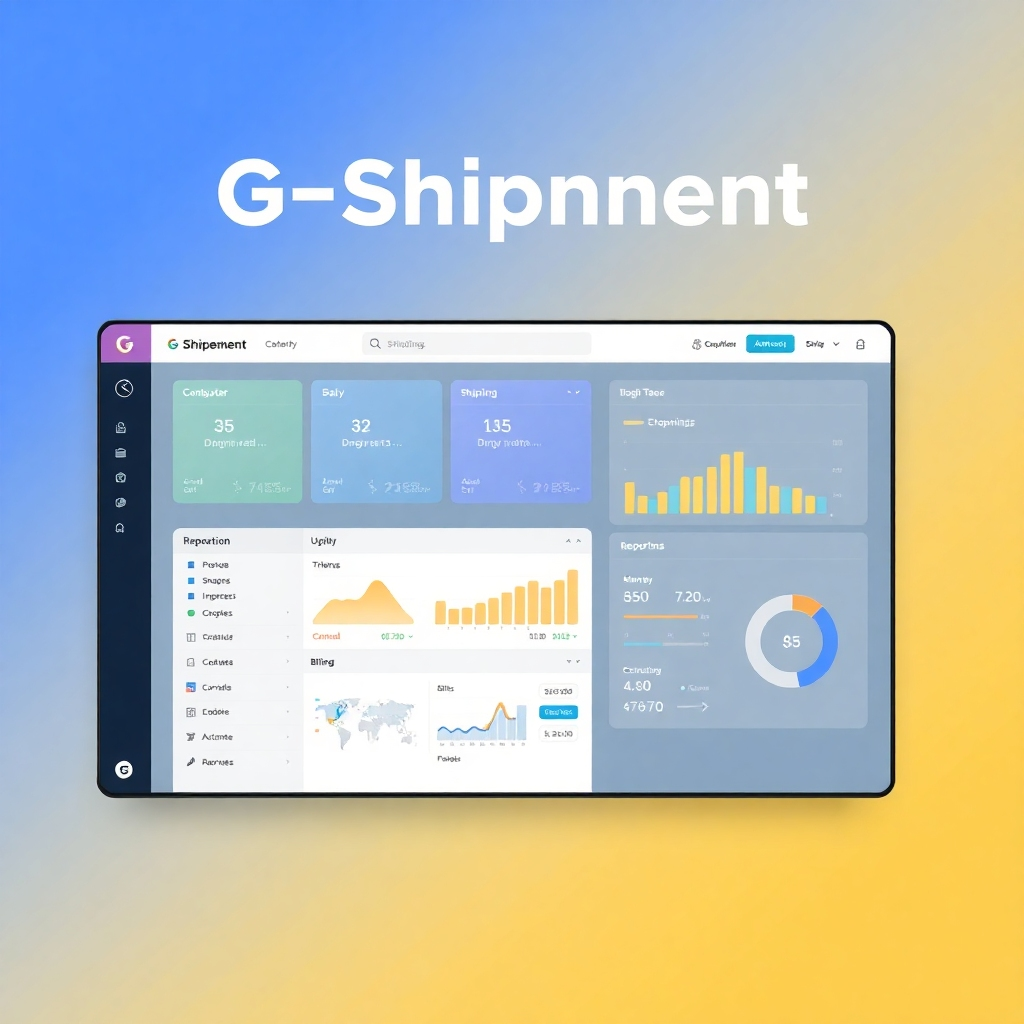 Photorealistic image of a clean and organized dashboard that displays all aspects of shipment management such as configuration, shipping, billing, and reporting. The image should clearly show the intuitive and easy-to-use interface design of G-Shipment. The overall style should be modern and sleek.