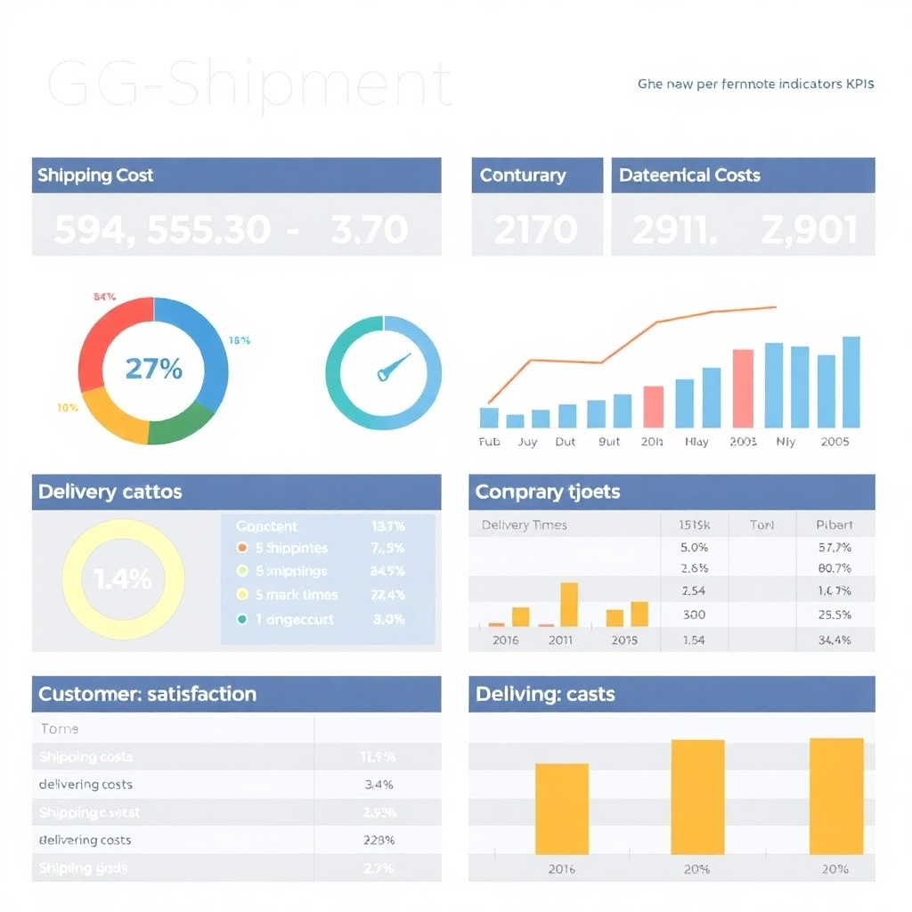Photorealistic image of a detailed report showing key performance indicators (KPIs) related to shipping costs, delivery times, and customer satisfaction. The image should illustrate the clarity and comprehensiveness of the data provided by the G-Shipment module. The overall style should be professional and informative.