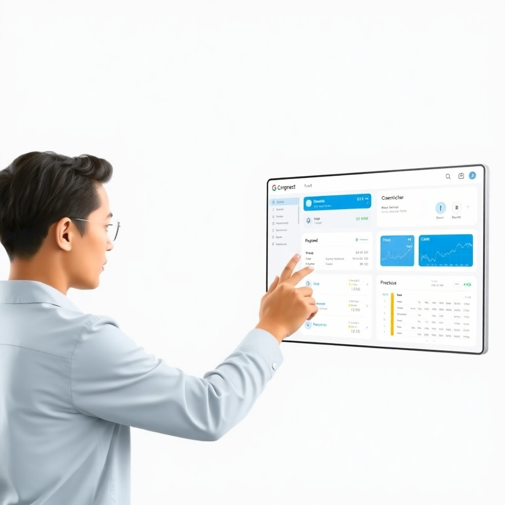 Photorealistic image showcasing the clean interface design of G-Shipment, highlighting ease of use. The image could focus on a user interacting with the system, emphasizing intuitiveness. The style should be simple and clean.
