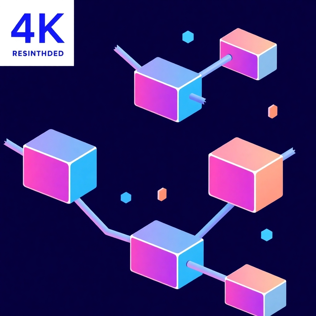 Stylized image, 4K resolution, showing interconnected blocks forming a chain, each block representing a key concept of blockchain technology.  Use a vibrant color palette, reflecting the dynamic nature of blockchain. High quality