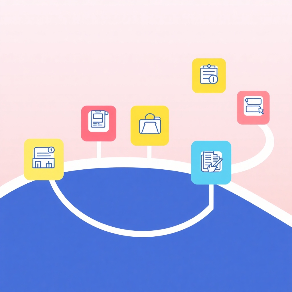 Stylized image showing streamlined workflows, with icons representing various tasks being efficiently managed.   Use a bright, clean color scheme and a modern, minimalist style. The image resolution should be 4K for clarity and detail.