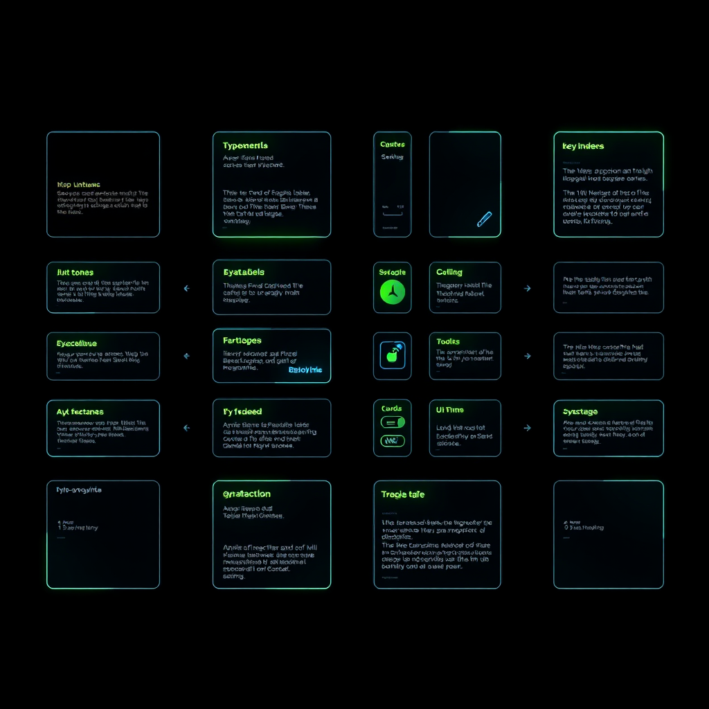 Design system panel with asymmetric grid and accent highlights