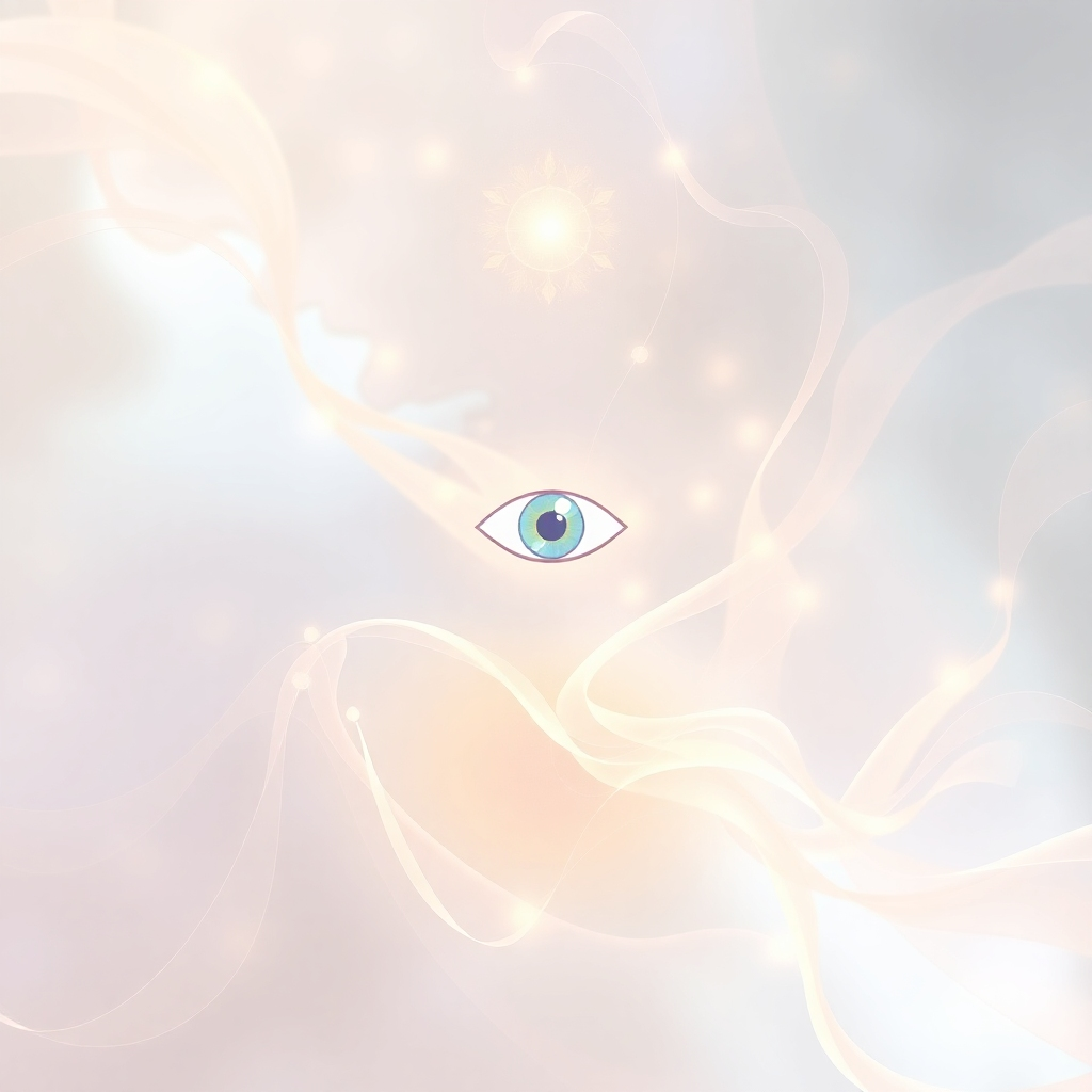 Generate an ethereal image representing the connection between intuition and massage. Use soft, flowing lines and translucent colors to create a sense of fluidity and openness. Consider incorporating symbols of intuition, such as a third eye or a guiding light. The background should be abstract and dreamlike, suggesting a realm of infinite possibilities. The color palette should be pastel and iridescent, with hints of gold and silver. Camera angle: wide angle, capturing the entire scene. Style: ethereal and dreamlike, with a touch of mysticism.