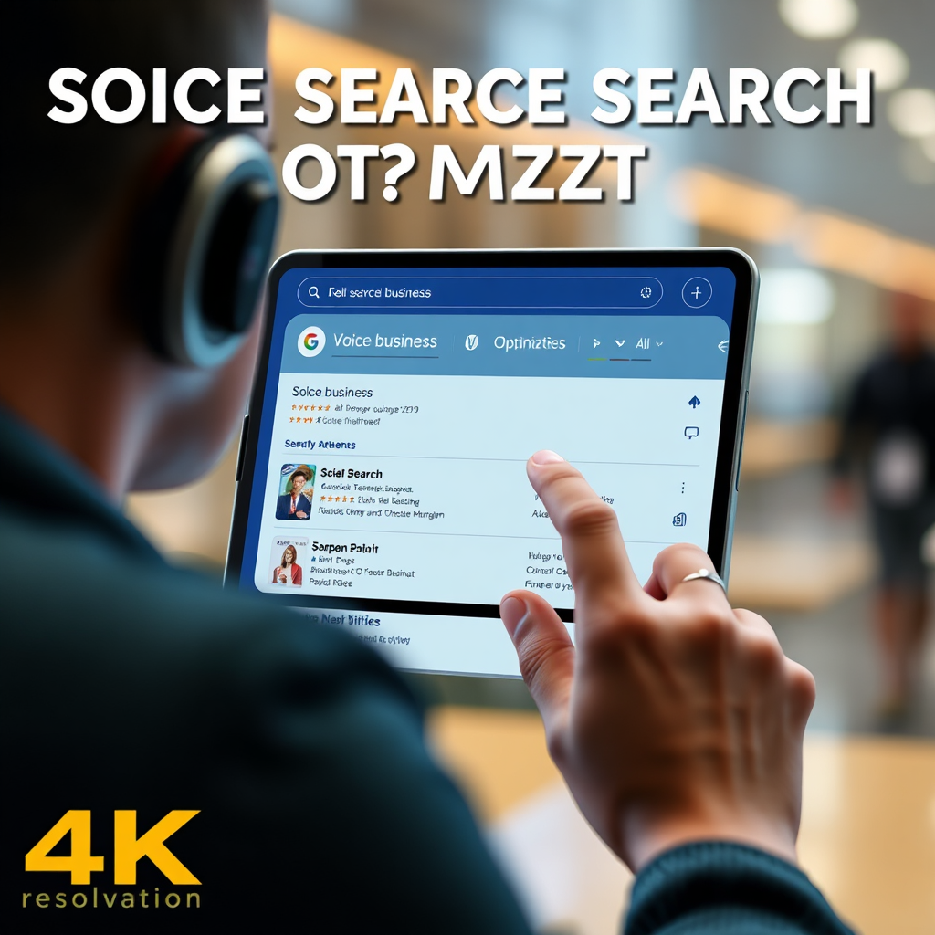 A person using a voice assistant device to search for a local business. The device is responding with accurate and relevant results, highlighting the importance of voice search optimization. Use a 4K resolution and a futuristic, user-friendly design.