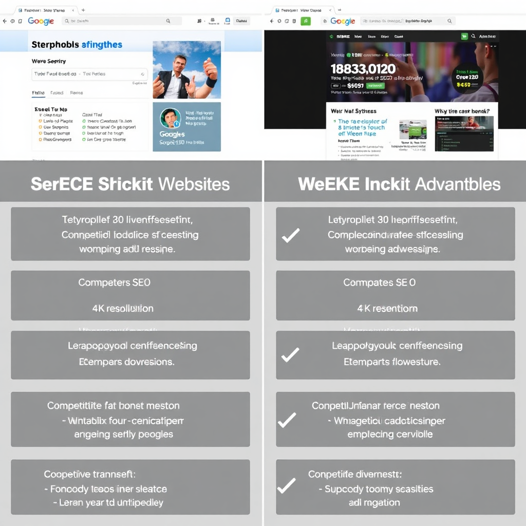 A side-by-side comparison of two websites, highlighting key SEO metrics and competitive advantages. The comparison is visually clear and informative. Use a 4K resolution and a professional, analytical style.