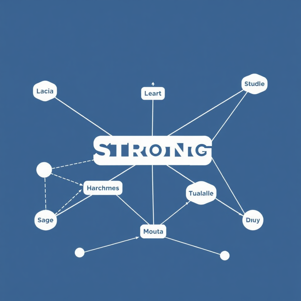Create a visual representation of interconnected nodes forming a strong network. Each node represents a website, and the links between them symbolize backlinks.