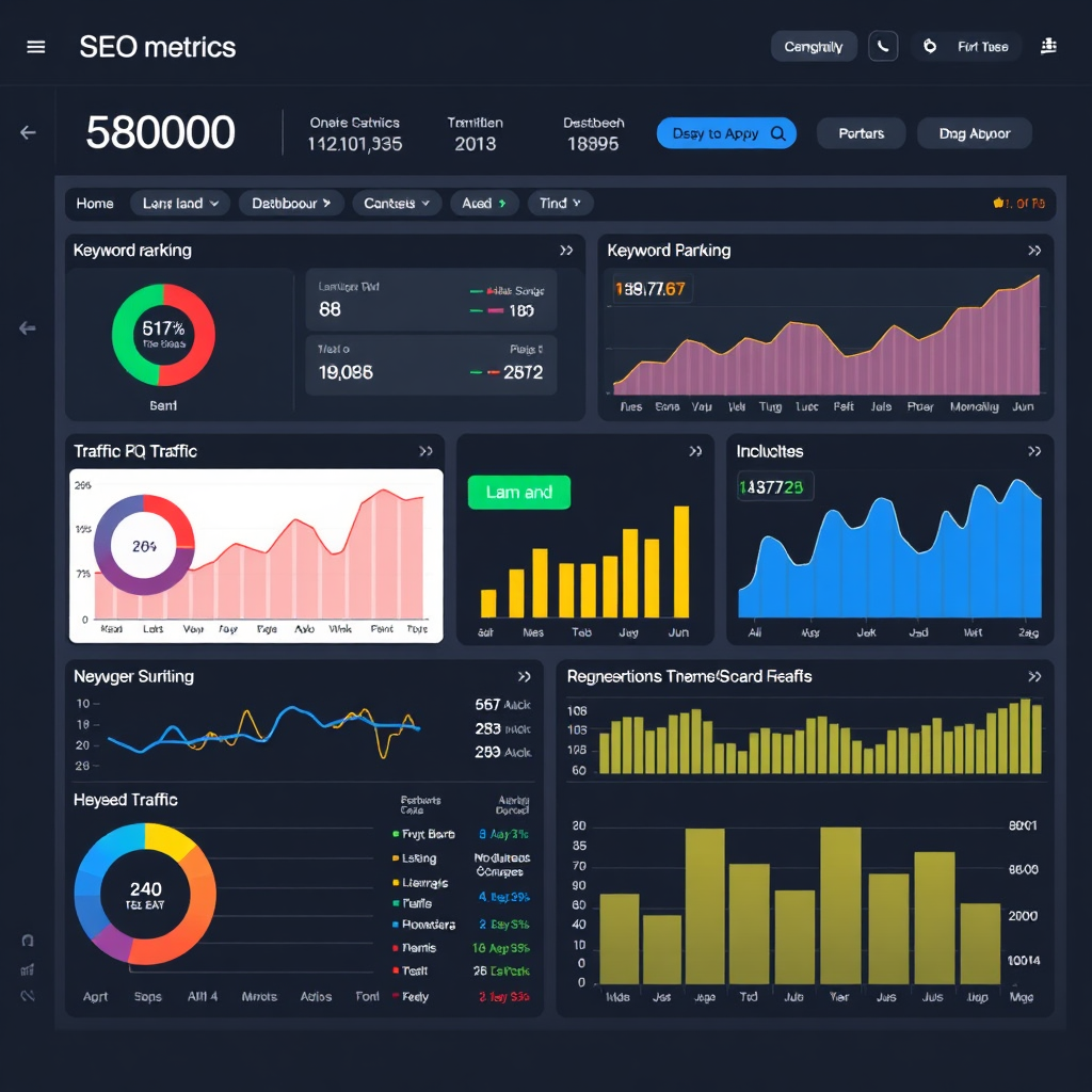 Imagine a dashboard displaying various SEO metrics (e.g., keyword ranking, traffic, leads) in a clear and concise manner. The dashboard should be dynamic, showing real-time updates and trends.