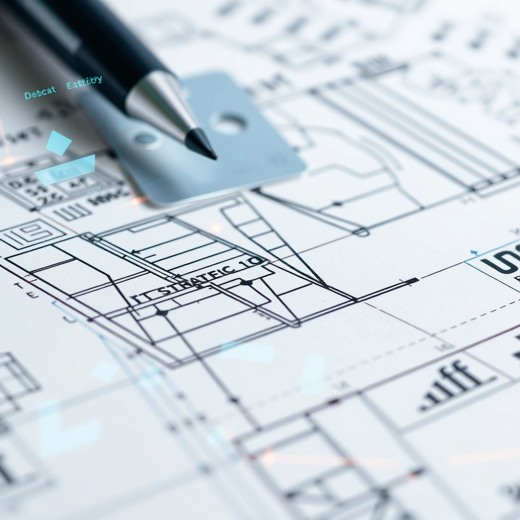 Blueprint with digital overlays