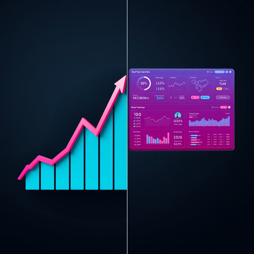 Business growth chart and digital analytics dashboard