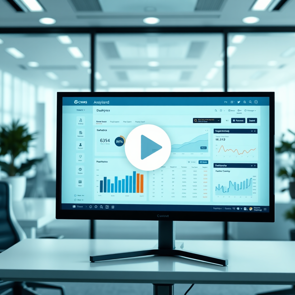 Explainer video thumbnail showing a marketing dashboard