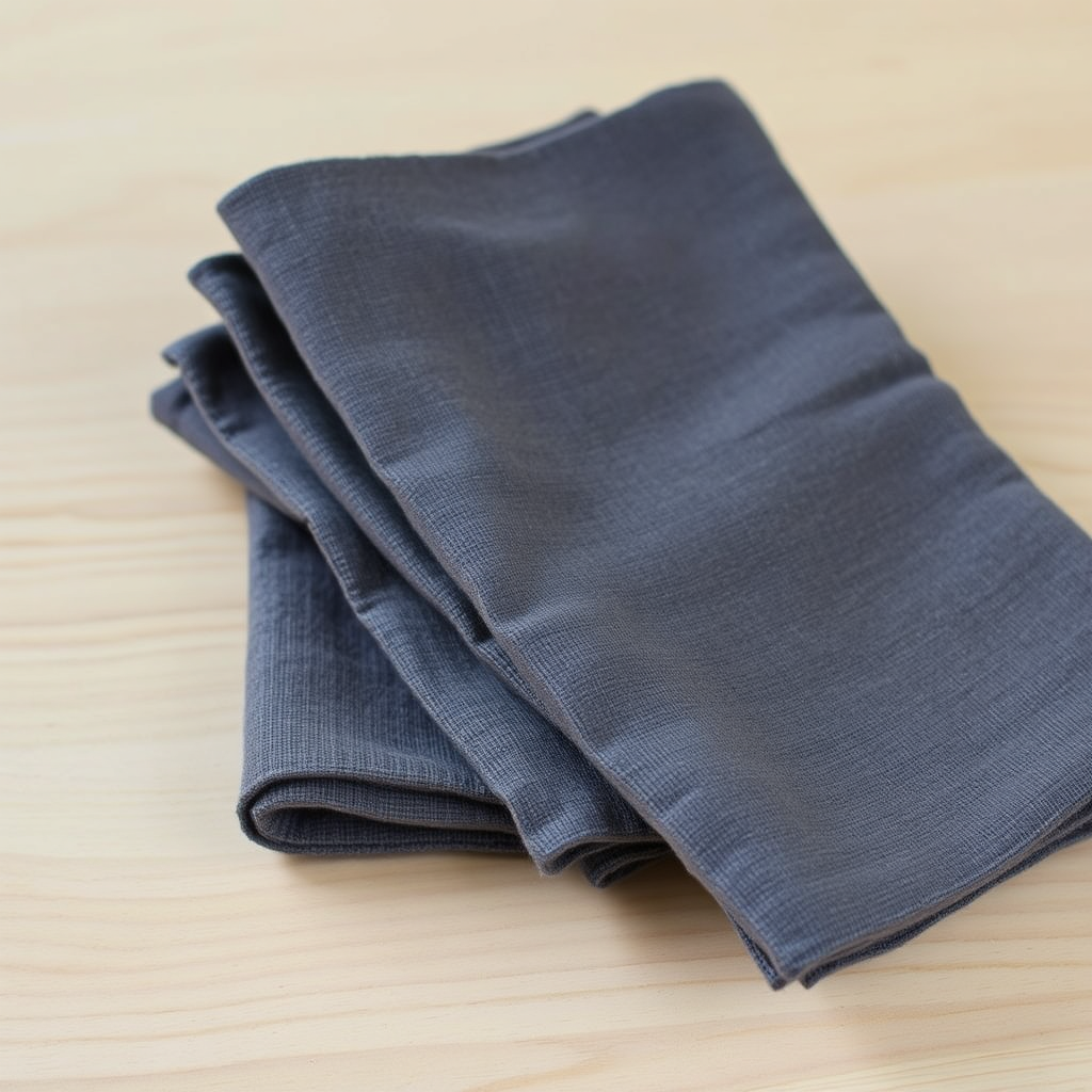 Stack of charcoal linen napkins