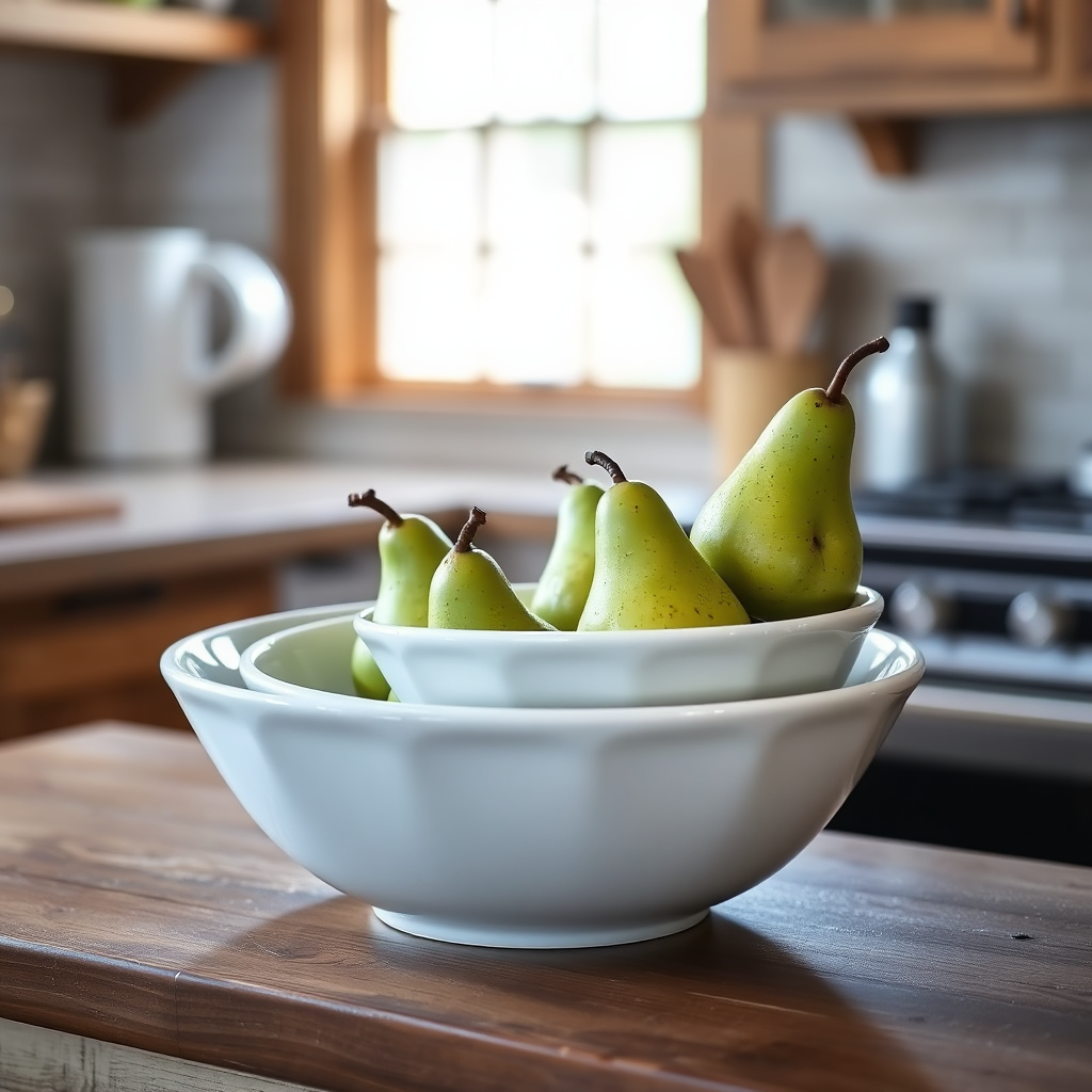 Bowls holding fruit on a counter