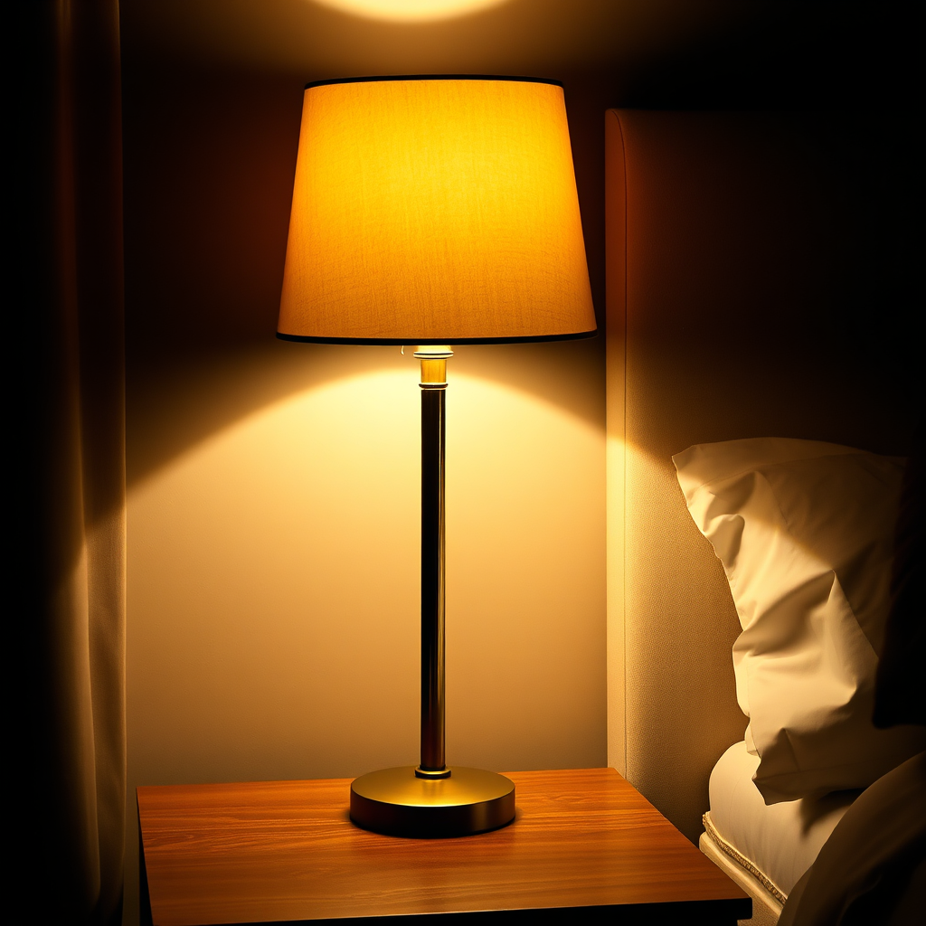Table lamp illuminated at night