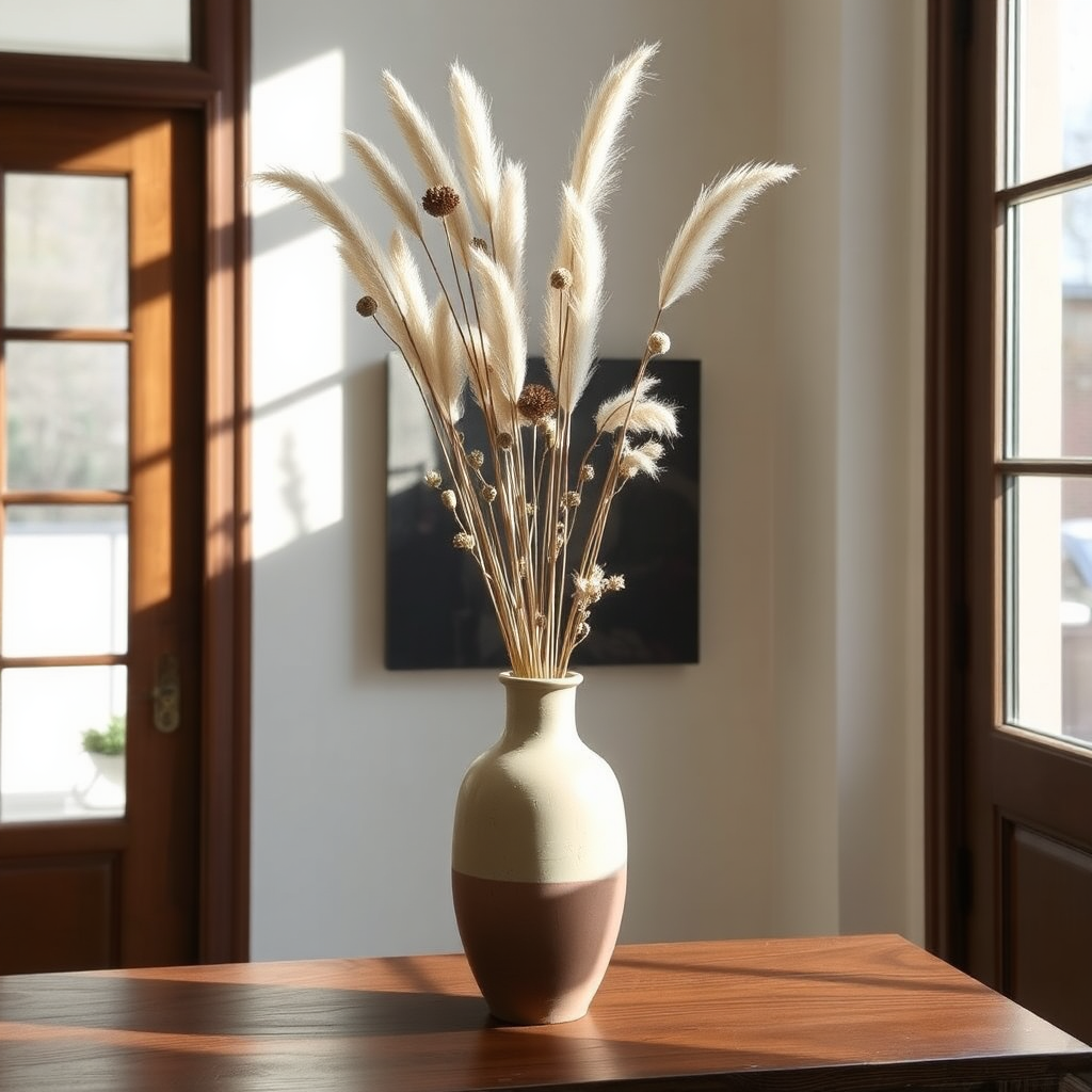 Tall vase styled with dried botanicals