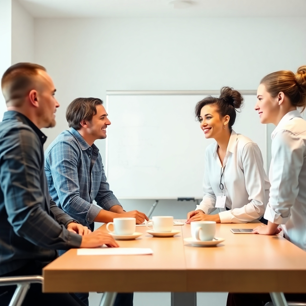 An image featuring our team members, emphasizing collaborative spirit and professionalism. Use a modern and clean aesthetic.