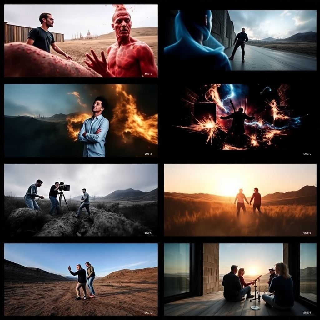 Image showcasing a variety of creative video concepts and styles. The visuals should demonstrate the versatility of our offerings.