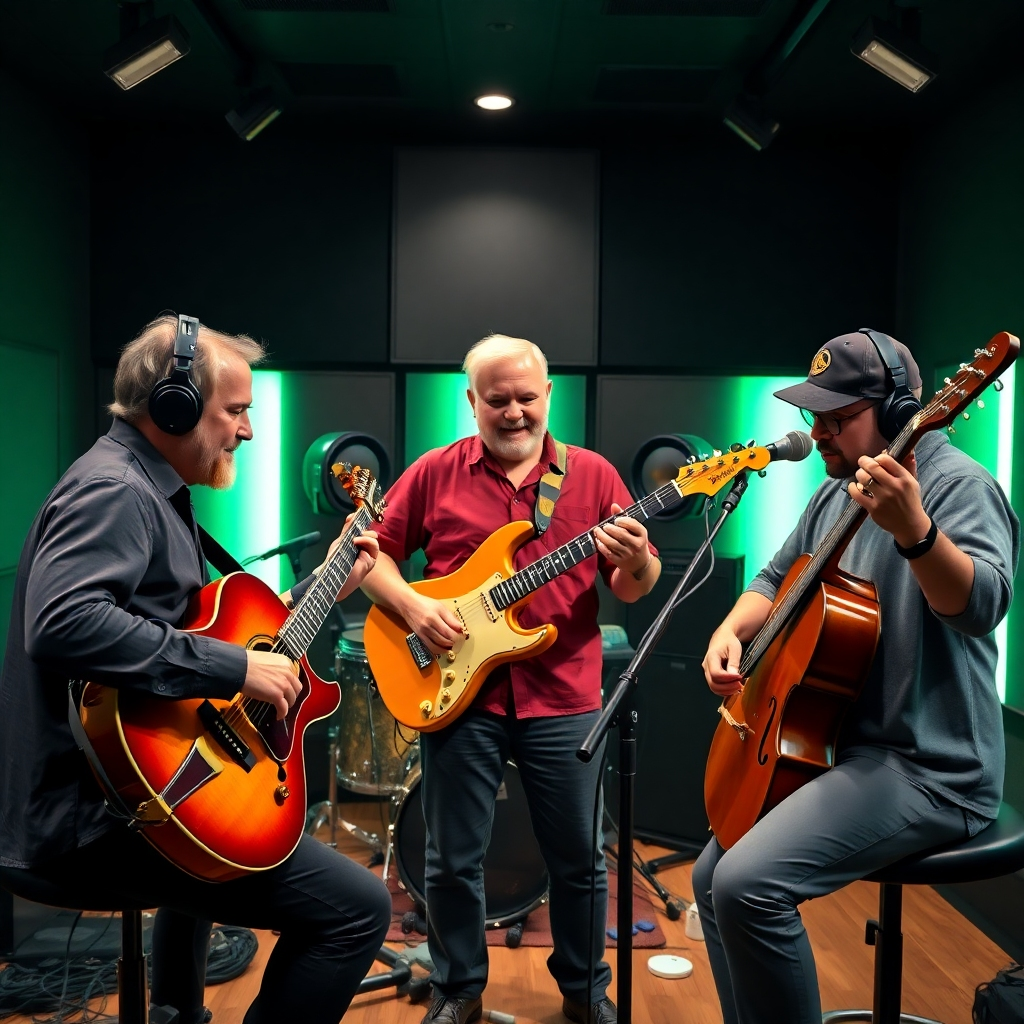 3 men having a guitar jam
