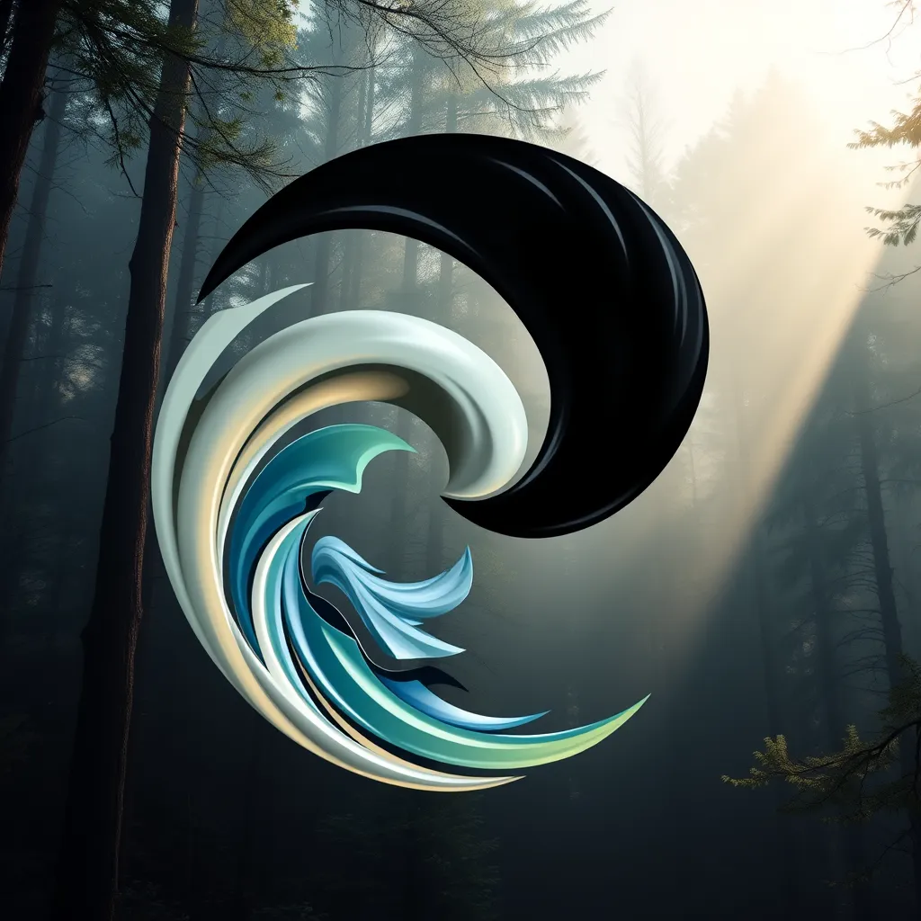 A stylized image of a yin-yang symbol with flowing lines and colors representing the continuous change and movement in nature. The background could be a misty forest with sunlight breaking through the trees, symbolizing hope and potential.