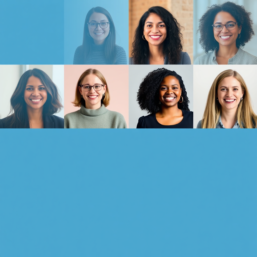 A collage of happy customer portraits with short, positive testimonials overlaid. The portraits are diverse and professional. The lighting is warm and inviting. The color scheme is consistent with the brand's aesthetic. Camera angle: Various, capturing different perspectives. Style: Authentic, relatable, and professional. Texture: Mix of smooth skin and textured background.