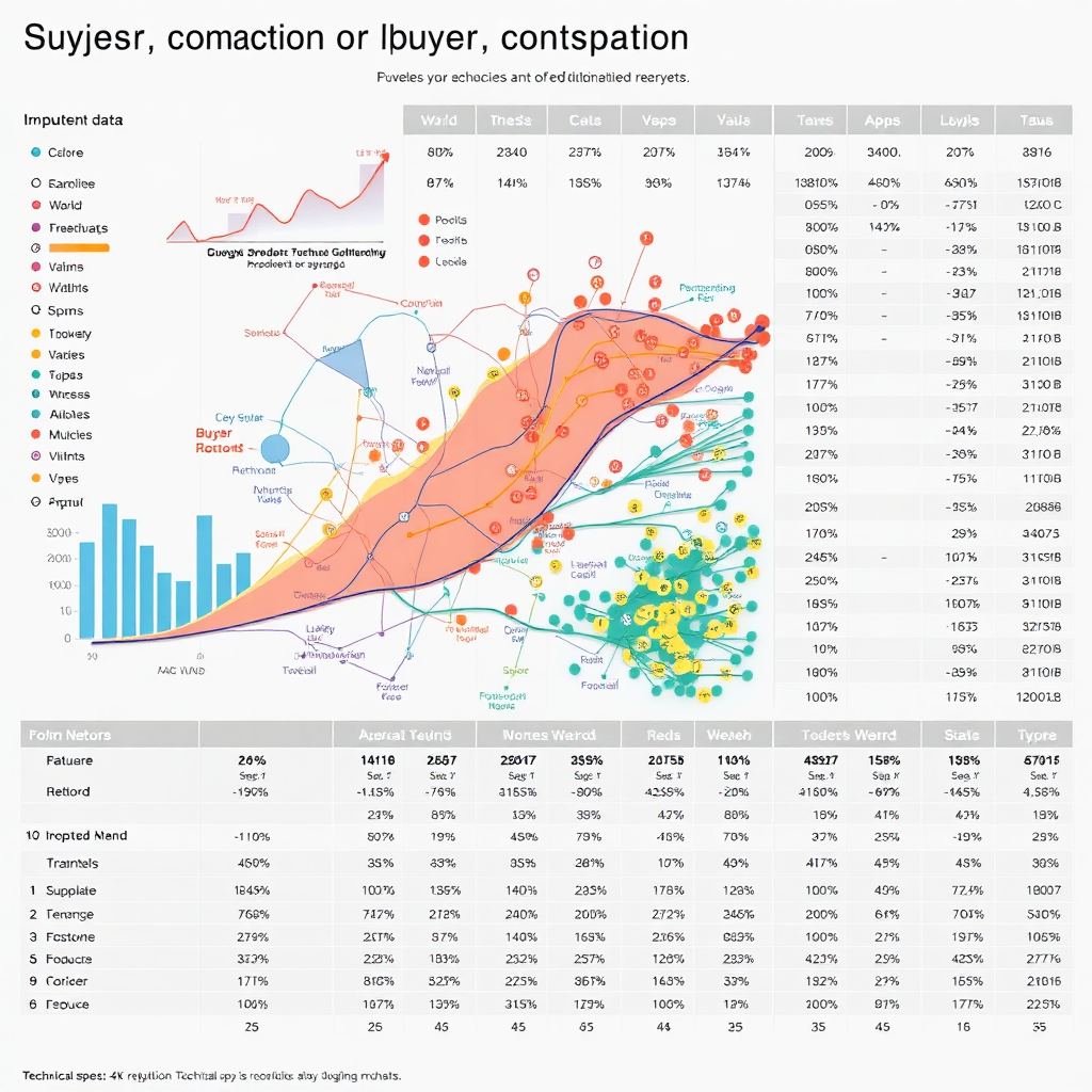 A data visualization showing buyer behavior patterns and preferences. The visualization is complex and informative, providing valuable insights. The colors are subtle and sophisticated. Technical specs: 4K resolution, high quality.