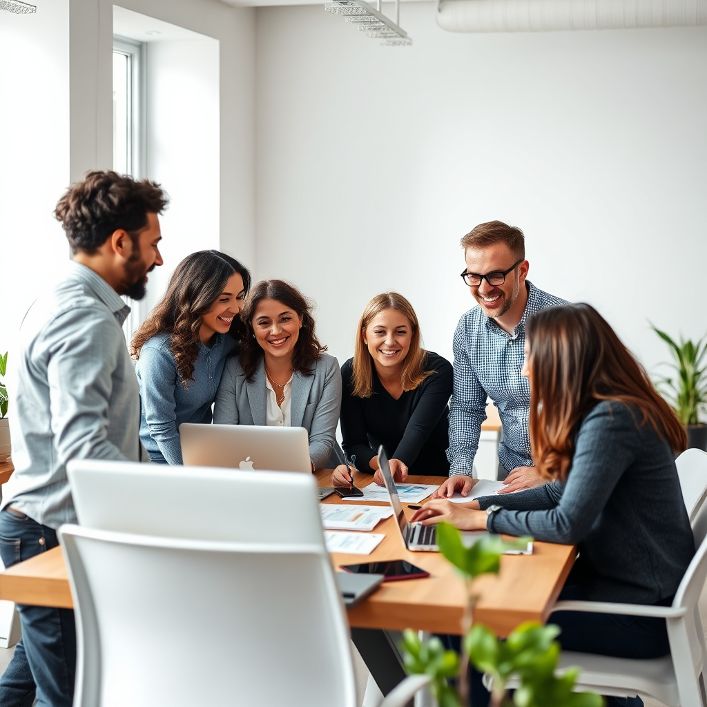 LeadGenGuru team collaborating in a modern office