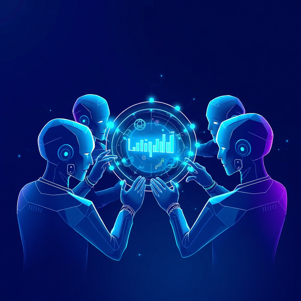 Illustration of AI agents working together