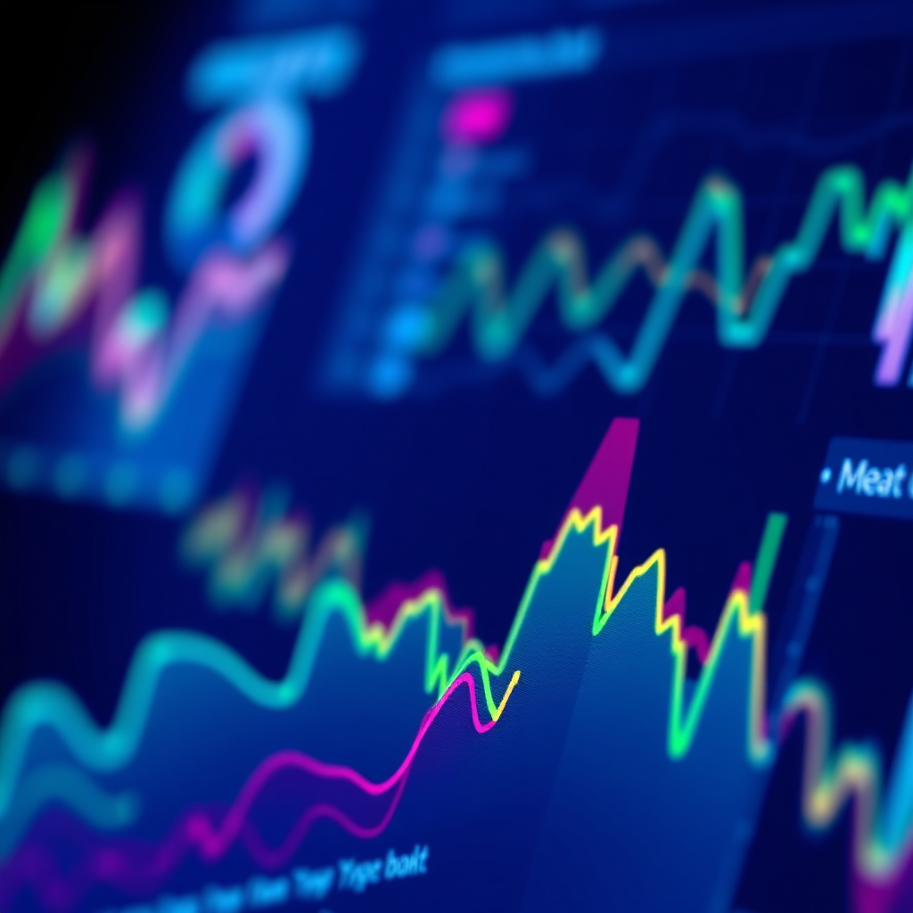 A photorealistic close-up shot of a website landing page design interface with heatmaps and user flow analytics overlaid. The scene is brightly lit, highlighting the data points and design elements. The color scheme is modern and data-driven, with shades of blue, green, and purple. Camera angle: Close-up, focusing on the screen details. Style: Tech-focused, analytical. Texture: Smooth screen surface with overlaid data visualizations.