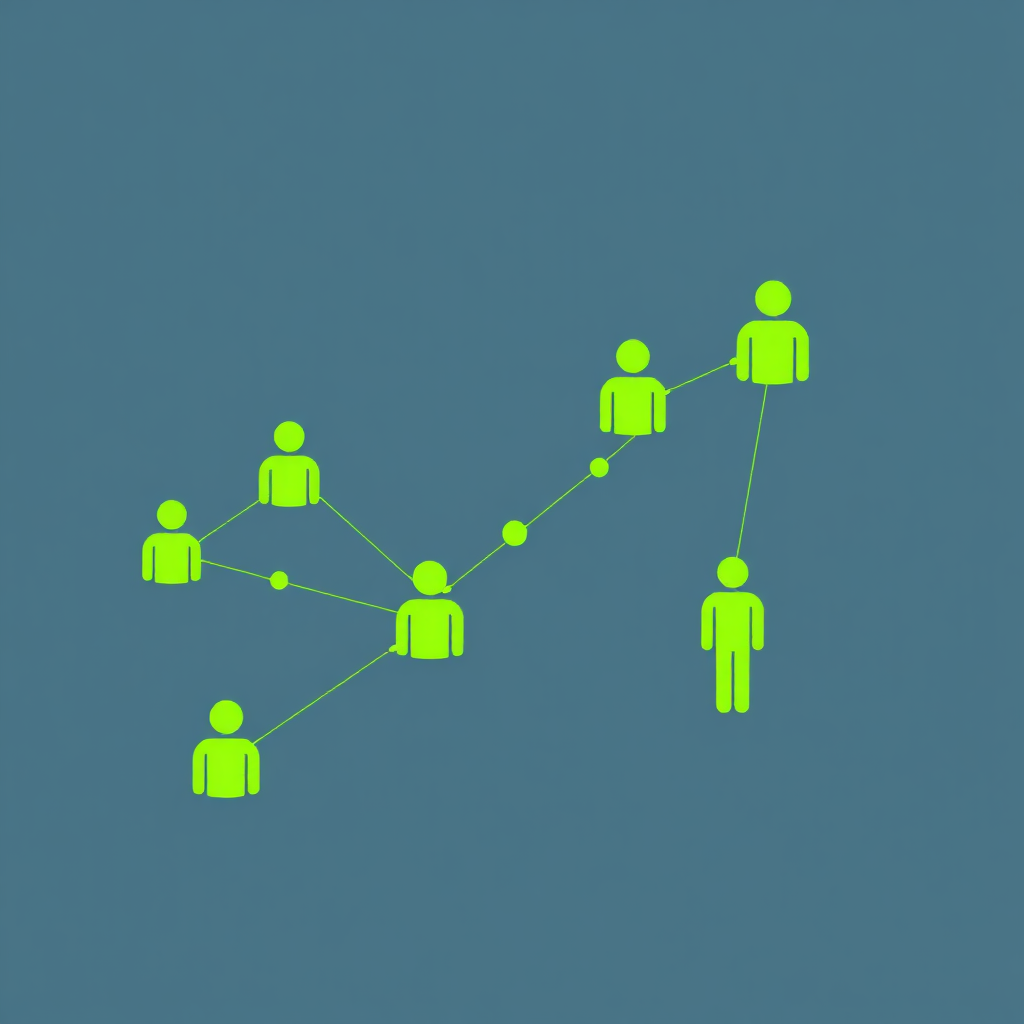 A stylized image depicting a growing network of connected customers, representing the expansion of a car dealership's customer base. The network should be visually appealing and dynamic. The color palette should be vibrant and optimistic, using greens and blues to convey growth and trust. Technical specs: 4K resolution, high quality rendering.