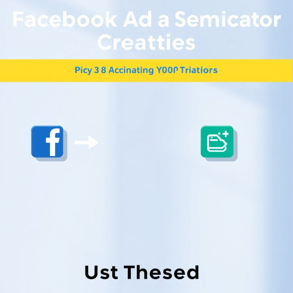 A stylized image representing a simplified Facebook ad creation process with just three steps. The image features clear icons and minimal text. The lighting is bright and cheerful. The color scheme is vibrant and user-friendly, with shades of blue, green, and yellow. Camera angle: Overhead, capturing the entire process. Style: Simple, intuitive, and modern. Texture: Smooth, glossy surface with easy-to-read icons.